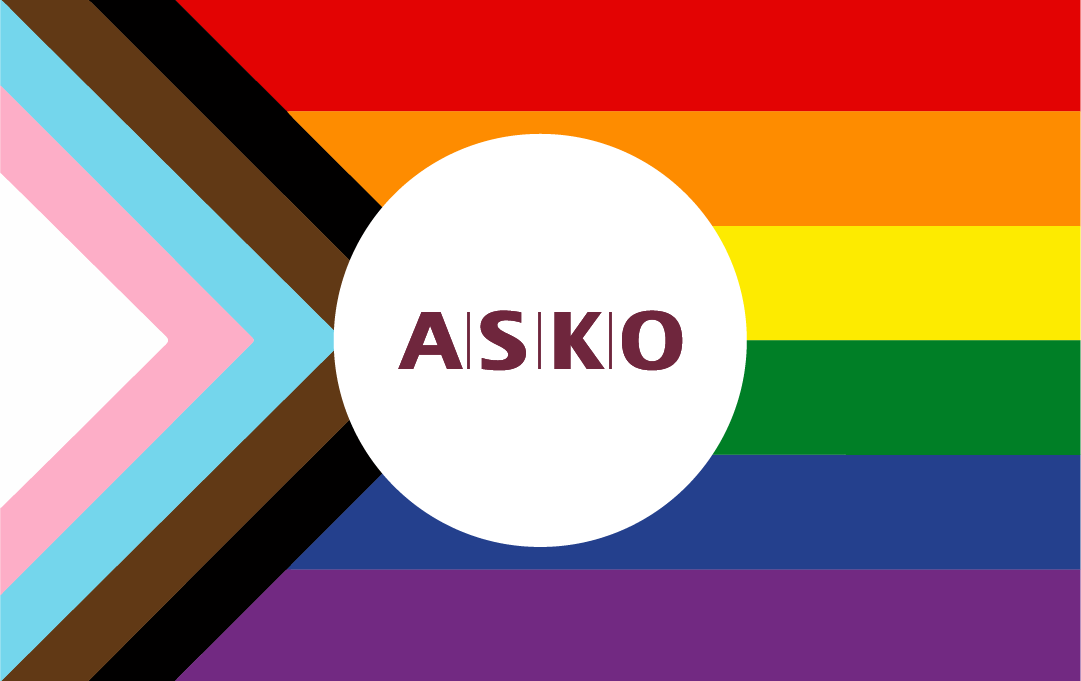 progress Pride-flagg med ASKO logo i midten